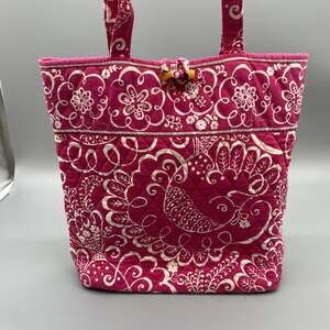 Vera Bradley Twirly Bird Pink Tote Bag Purse Retired Pattern Shopper Clean